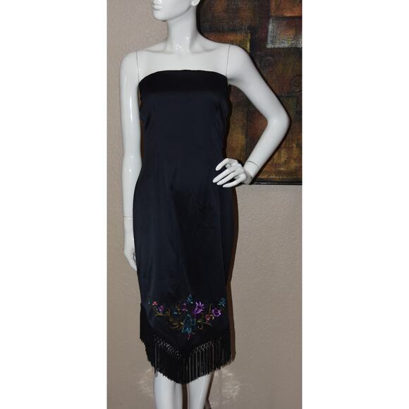 Cache Embroidered Floral Strapless Cocktail Party Evening Sheath Dress Size 14 - Picture 1 of 9